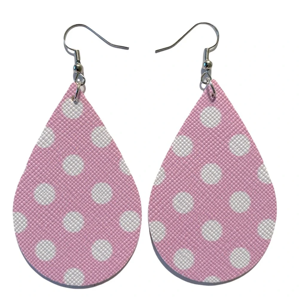 🖤Pick Any 3 for $12🖤 Faux Leather Teardrop Earrings Polka Dots - Picture 1 of 6
